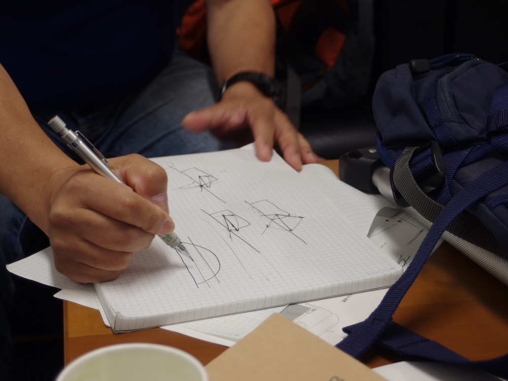 打ち合わせの後のザック談義。 力の働く方向について2時間。 勉強すればする程、面白い！